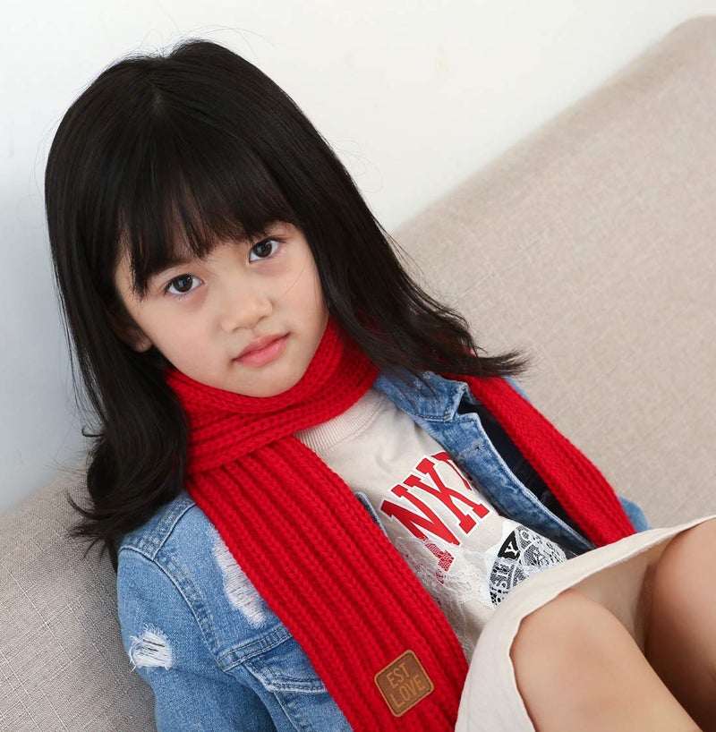 Levao شال شتوي محبوك للأطفال من ليفاو، دافئ، للأولاد والبنات، للأطفال الصغار، لون صلب، شالات ناعمة، دافئ للرقبة، أحمر - Image 3